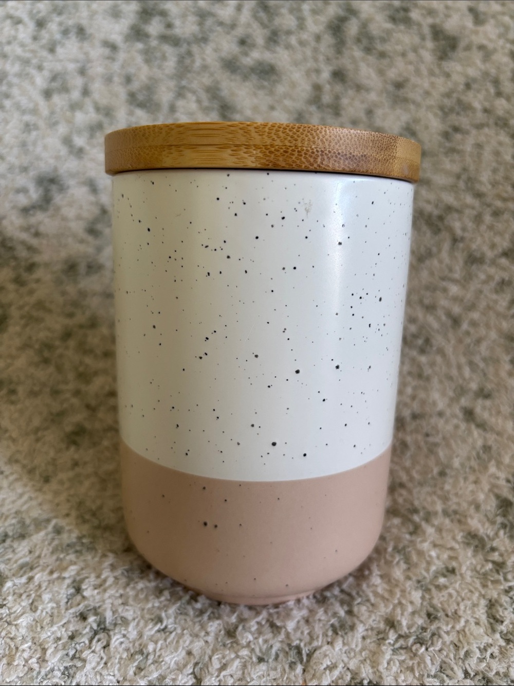 Vancasso Stoneware Speckled Ceramic Jar Canister with Bamboo Lid NWT 3.75x5.25”